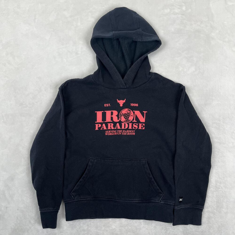 Under Armour Hoodie Youth XS Black Project Rock Iron Paradise Fleece Pullover